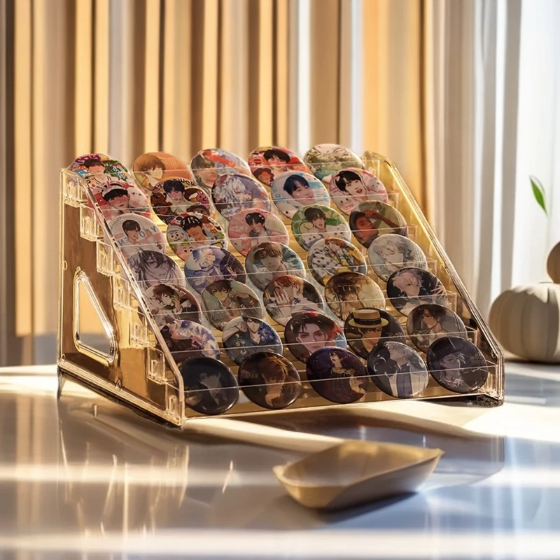 吧唧展示架透明收纳盒谷子徽章色纸架分格桌面立牌75mm摆件家用