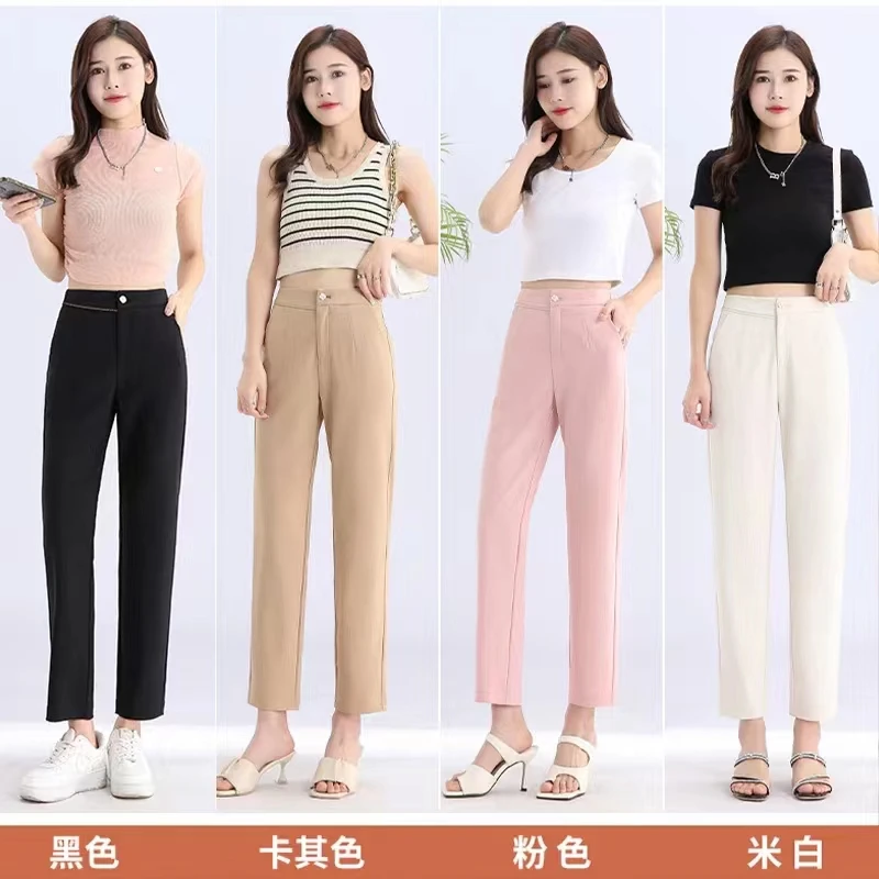 夏款天丝亚麻法棍裤九分裤高腰烟管直筒裤 23017烟管裤西装显瘦