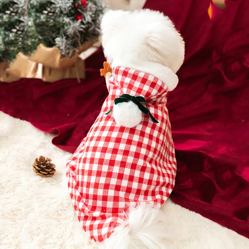 [达人]圣诞新年风斗篷外套泰迪比熊博美雪纳瑞小型犬服饰秋冬1276