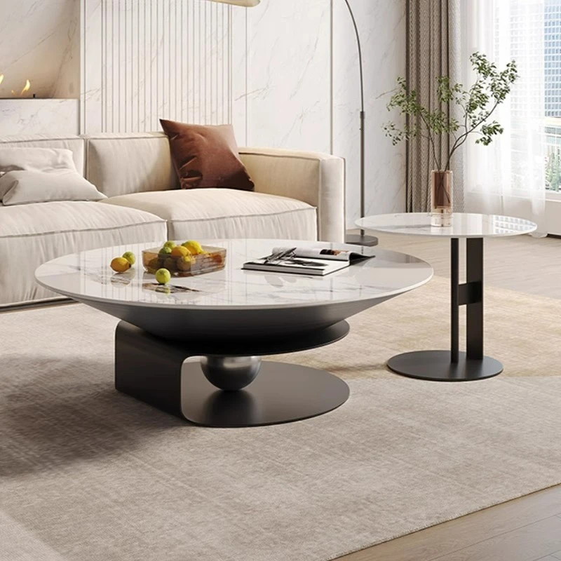 岩板圆形茶几意式轻奢客厅家用现代简约小户型组合大小圆茶几