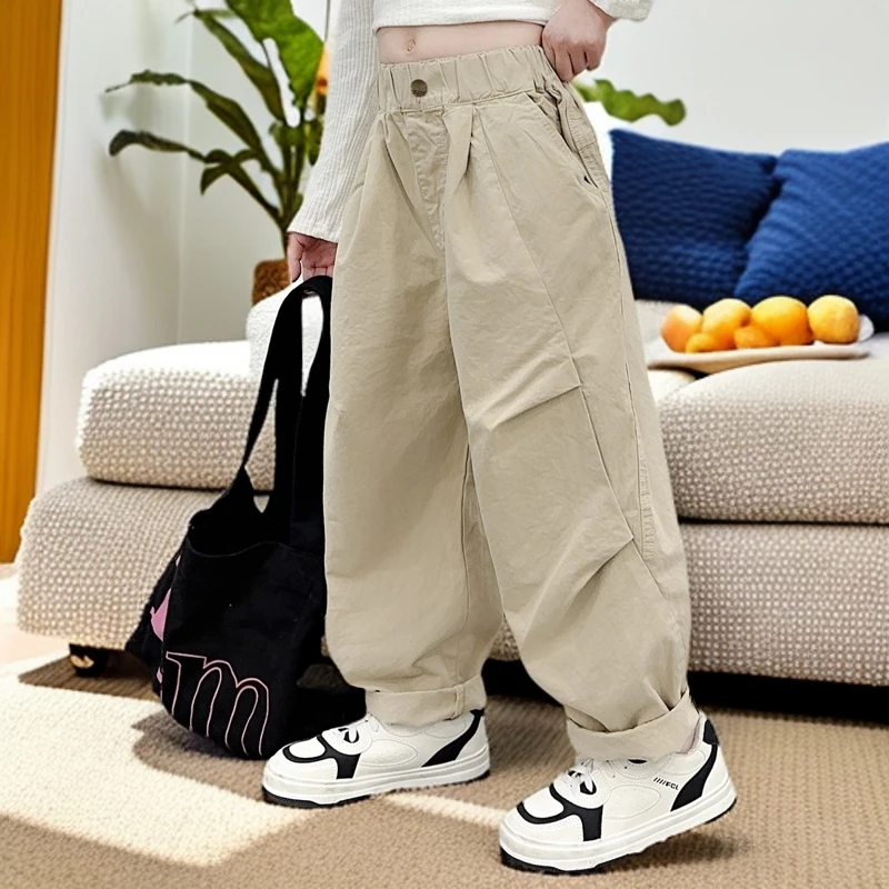 女童长裤春季2025新款工装裤时尚洋气松紧春秋休闲裤儿童裤子款