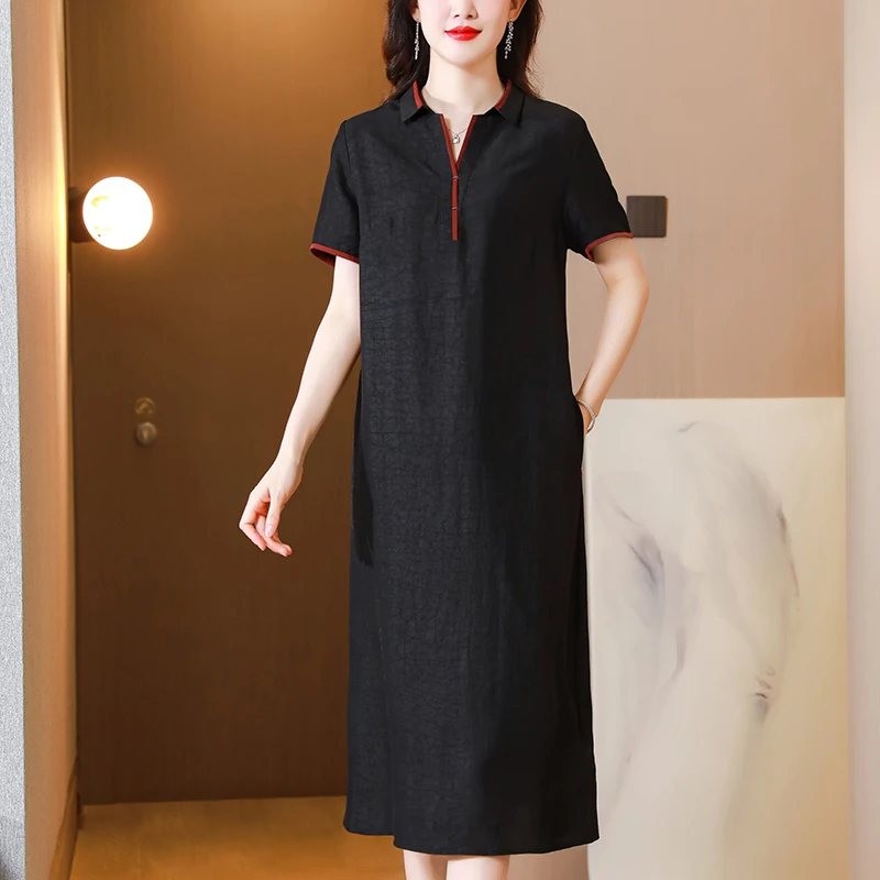 妈妈夏装龟裂纹新中式连衣裙高端妈妈年轻款龟纹女装气质宽松复古