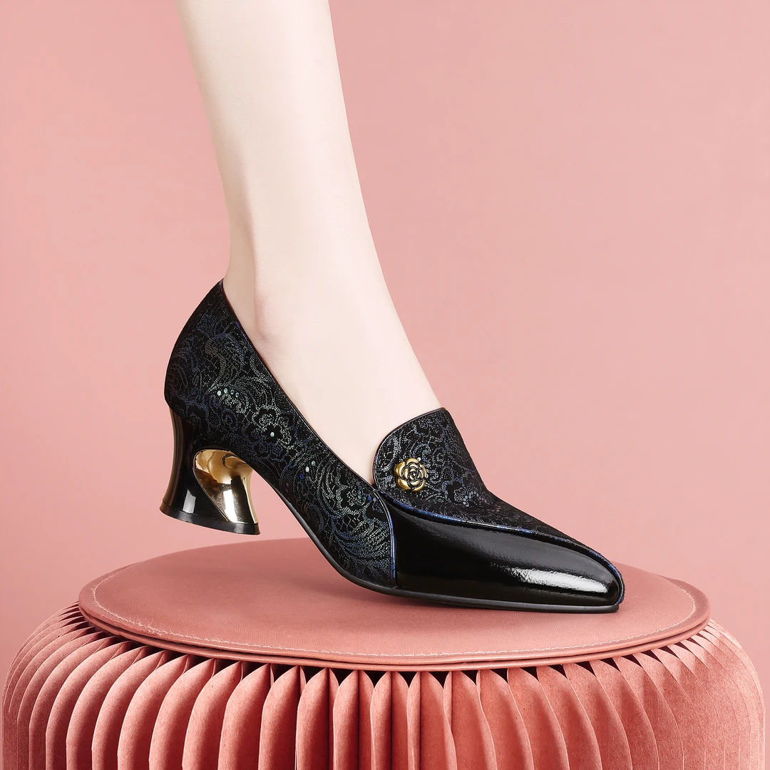 梵芮诗2024年春秋新款新中式洋气优雅舒适粗跟低跟女士单鞋-H1052