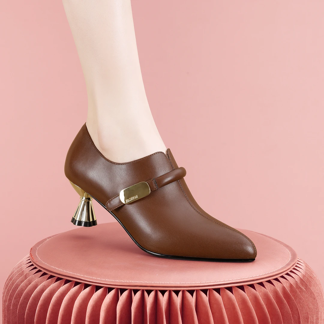 梵芮诗2024年新款秋冬尖头深口气质轻奢时尚手工中粗跟单鞋-J1128