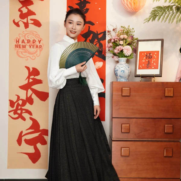 千帆旗袍 新中式国风正绢金通马面裙