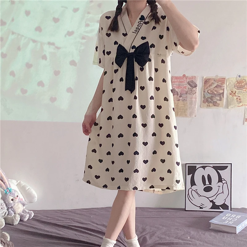 睡衣女公主风短袖睡裙棉夏季日系清新款甜美少女生薄款裙子家居服