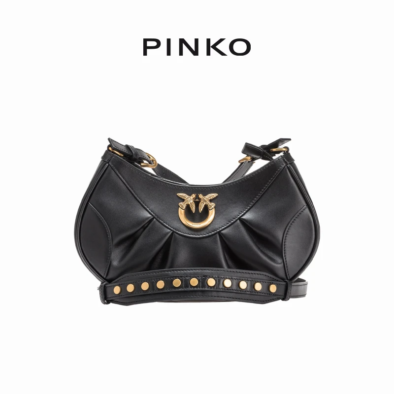 PINKO 2023亮面褶皱铆钉月牙飞鸟包101210A0QO