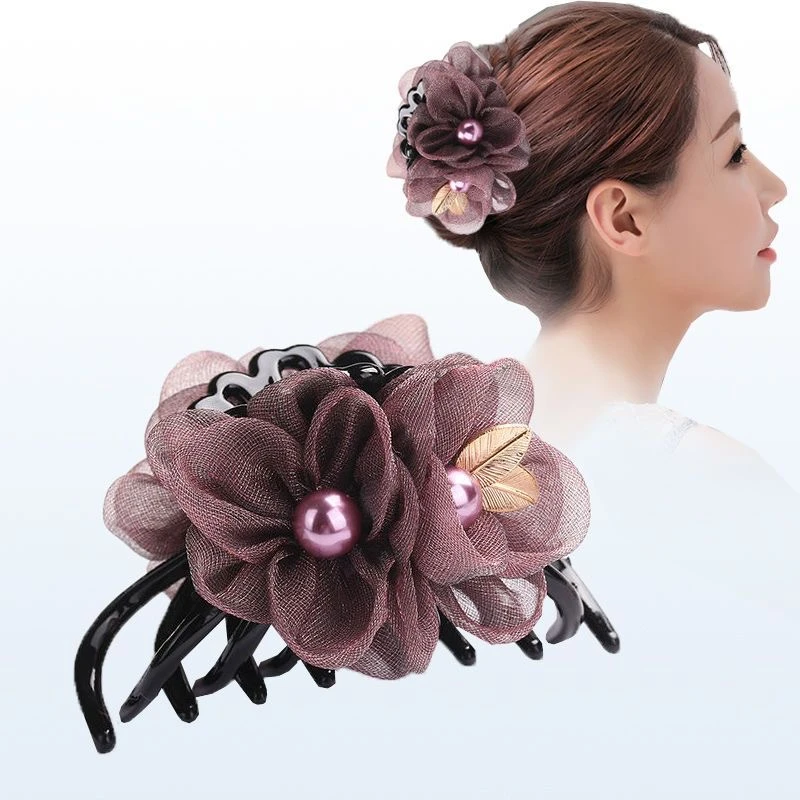 韩版布艺大号抓夹淑女盘发专用抓抓夹绢纱花朵