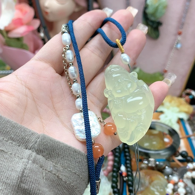 【闪购商品】蛇纹石玉吊坠合金袁*胖