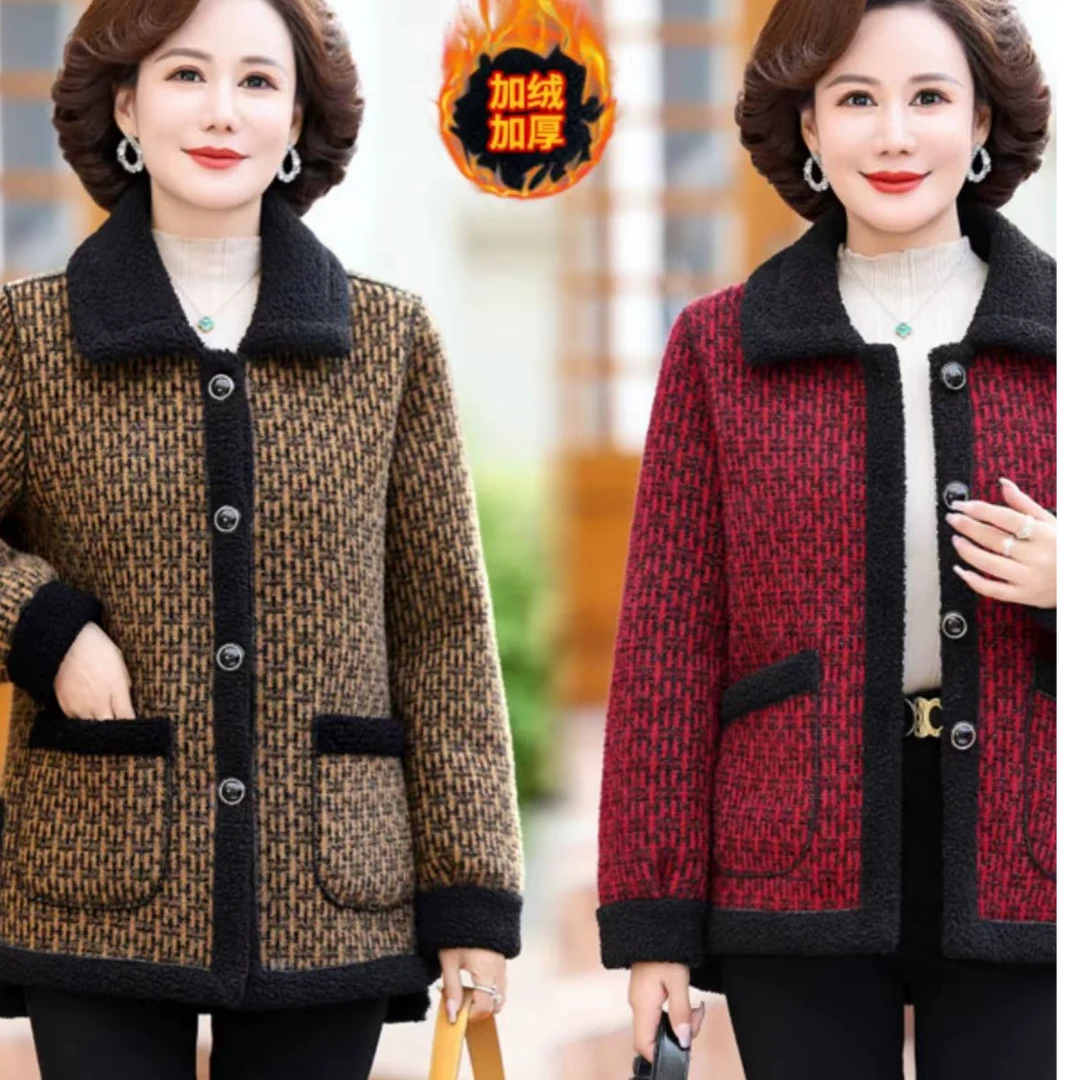 [加绒加厚】时尚气质百搭洋气秋冬毛呢外套女--衣长约64