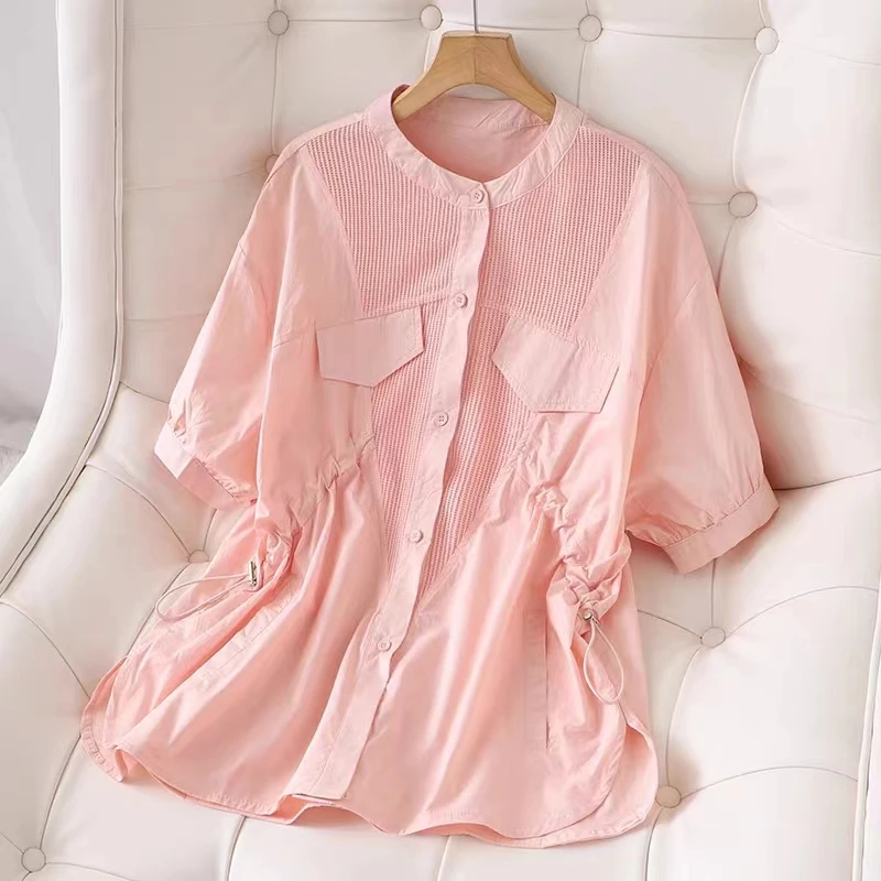 夏季新款拼接衬衫女设计感小众收腰时尚显瘦百搭上衣宽松韩版