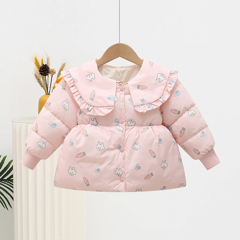 女童秋冬新款保暖棉服韩版宽松公主范卡通可爱印花洋气短款棉袄潮