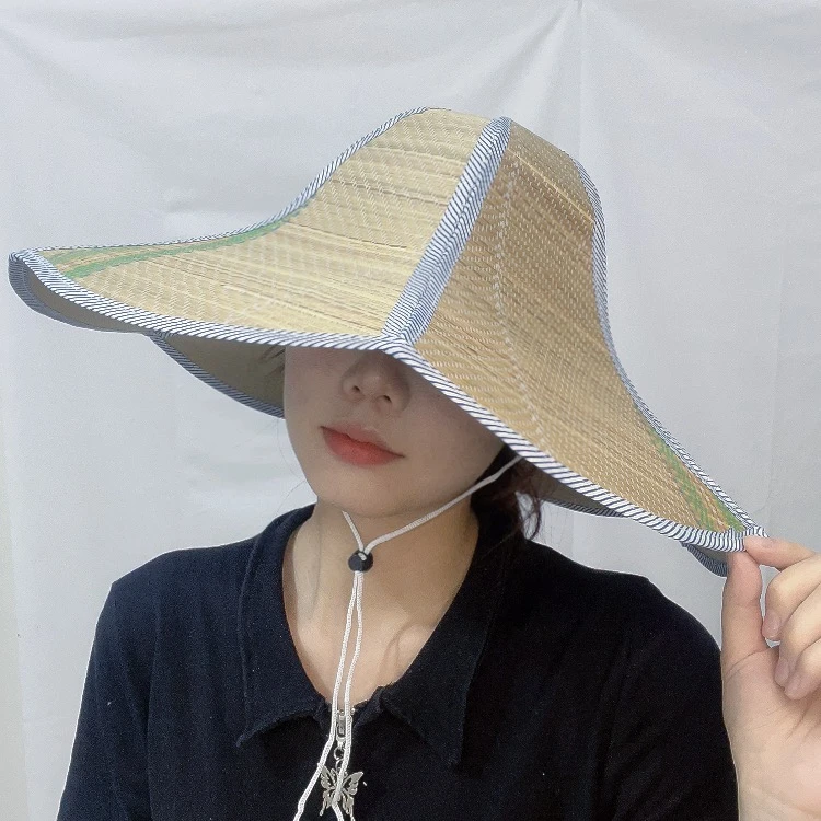 大沿透气款折叠草帽户外农活钓鱼帽草编不透光防雨
