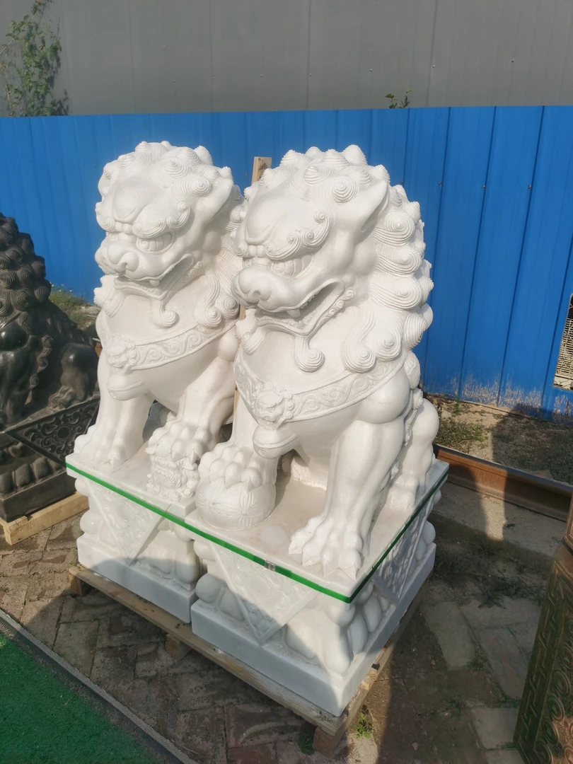 汉白玉京狮石雕摆件包邮不包卸货安装
