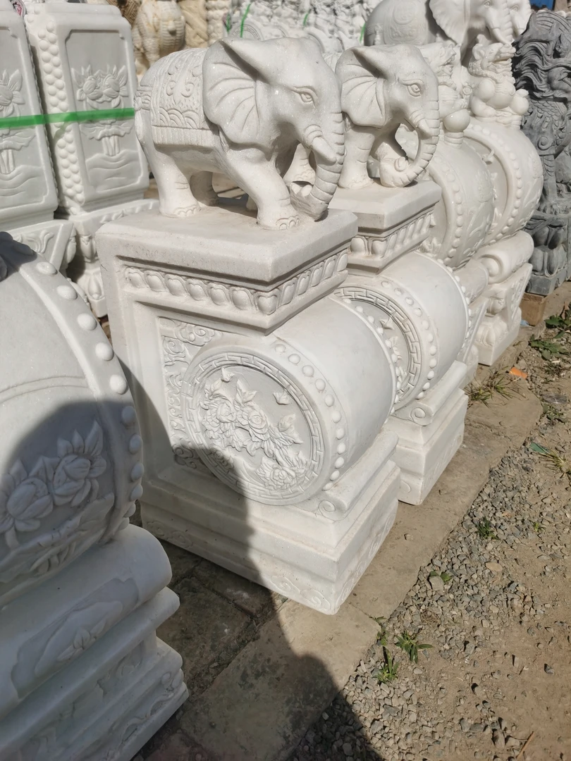 汉白玉石雕摆件庭院石雕门墩抱鼓石高60一对包邮