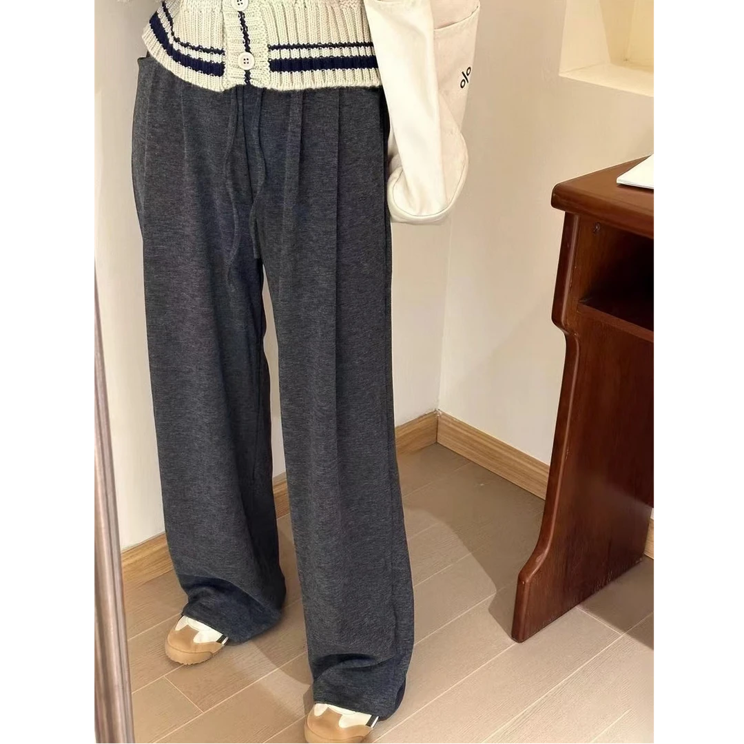 窄版糯米裤女春秋冬季直筒运动裤高腰拖地裤小个子宽松垂感阔腿裤