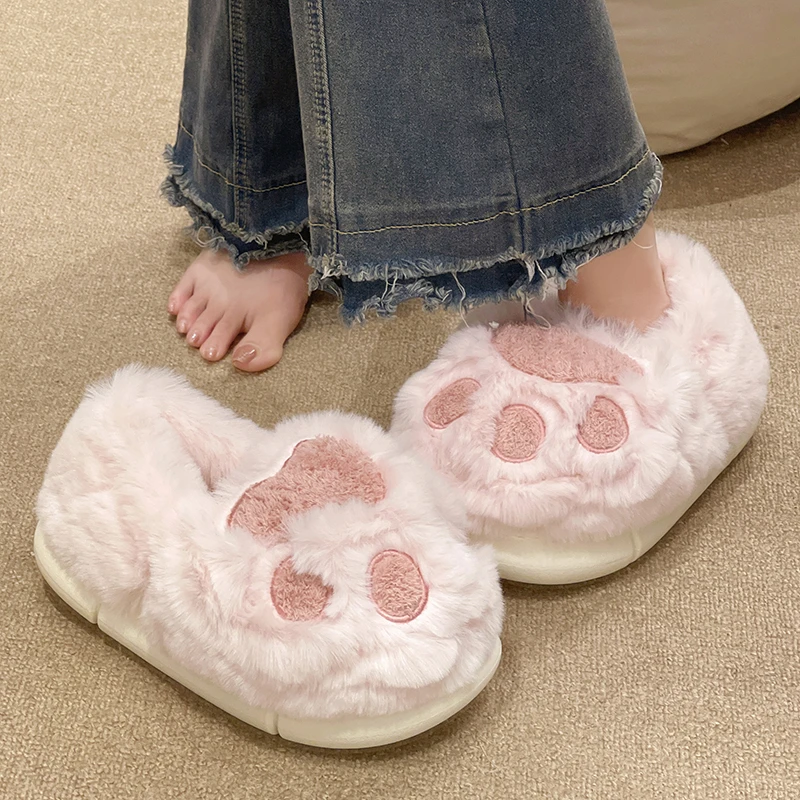 可爱猫爪棉拖鞋女冬季少女心居家室内防滑厚底毛绒保暖全包跟棉鞋