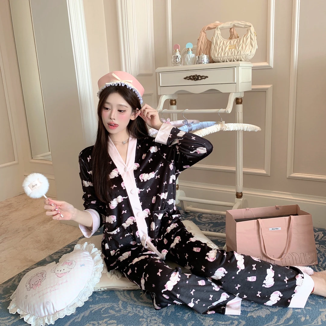 捞捞酱「喵喵芭蕾」原创线少女日系海岛绒家居服睡衣套甜美纯欲冬