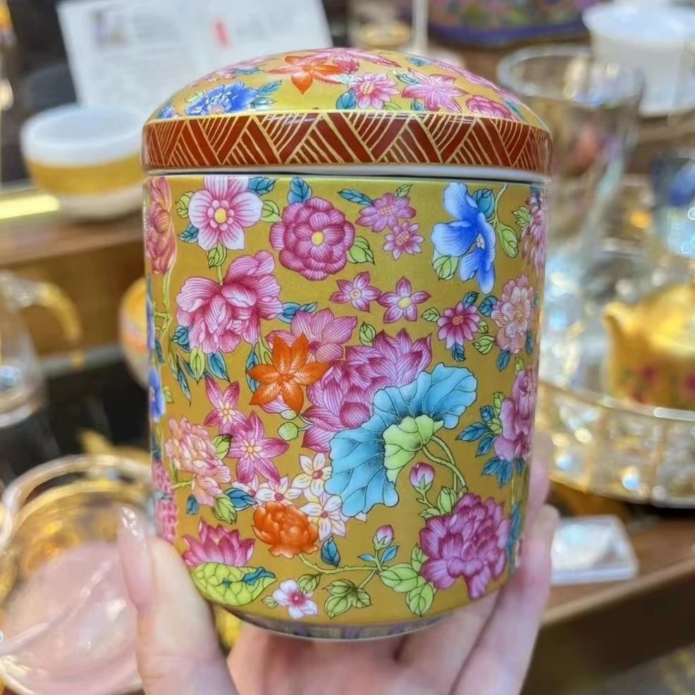 金蒂万花珐琅彩茶叶罐（100克）