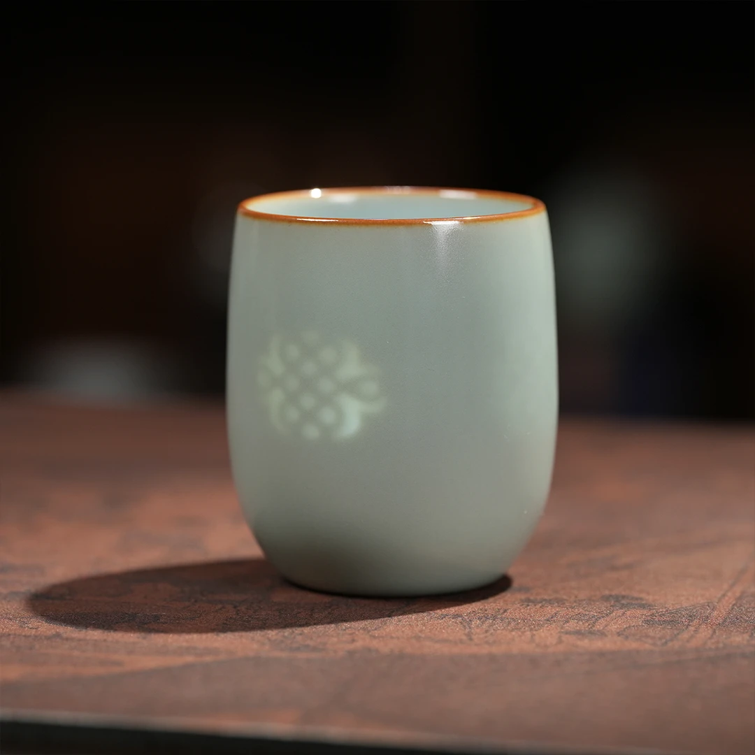 现代仿汝瓷玲珑闻香杯天青色手工