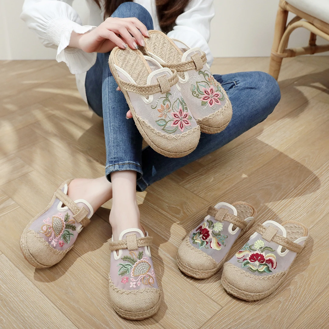 【繁花似锦】2024夏季国风古风绣花手工百搭民族风汉服拖鞋网鞋单鞋