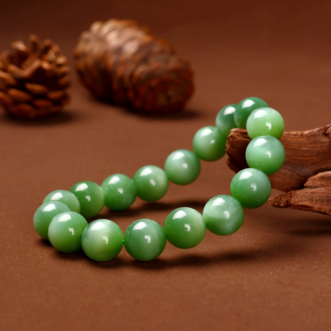 【九零珠宝】和田玉碧玉卡12猫眼玉手串手串