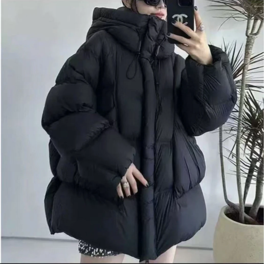 2024冬季新款时尚韩版连帽保暖中长款白鹅绒羽绒服