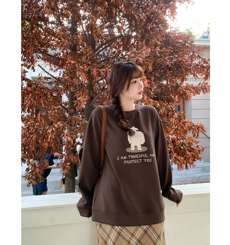 TUANZ/团子大码【伯格旧闻】韩系趣味印花圆领空气层卫衣宽松65064