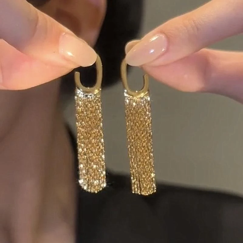 925银耳饰 高级感金色流苏耳钉耳环时尚百搭轻奢网红气质法式耳坠