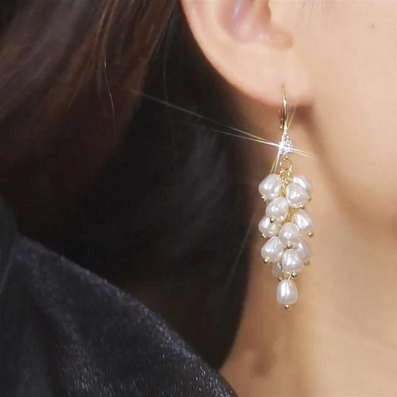 925银耳饰 24新款潮耳扣长款葡萄串仿珍珠耳环小众设计轻奢时尚耳