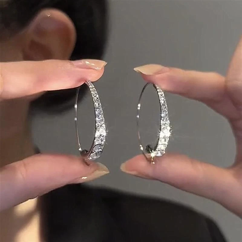 925银耳饰 镶钻圆圈耳环女2023新款潮小众设计感耳圈高级感气质耳