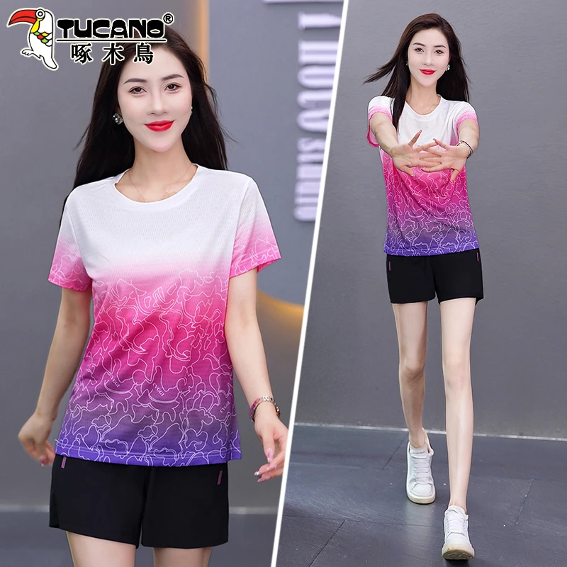 【官方】啄木鸟速干短袖短裤套装女夏季2025年新款夏装休闲运动服