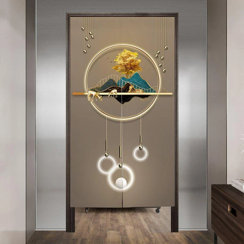 中式轻奢麋鹿长款门帘玄关遮挡帘卧室厨房卫生间免打孔门帘挂帘