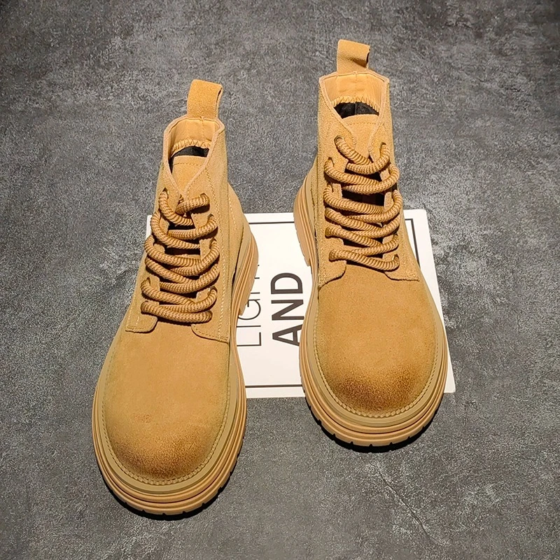 黄色马丁靴男百搭厚底工装靴复古英伦冬季加绒情侣登山大码沙漠靴