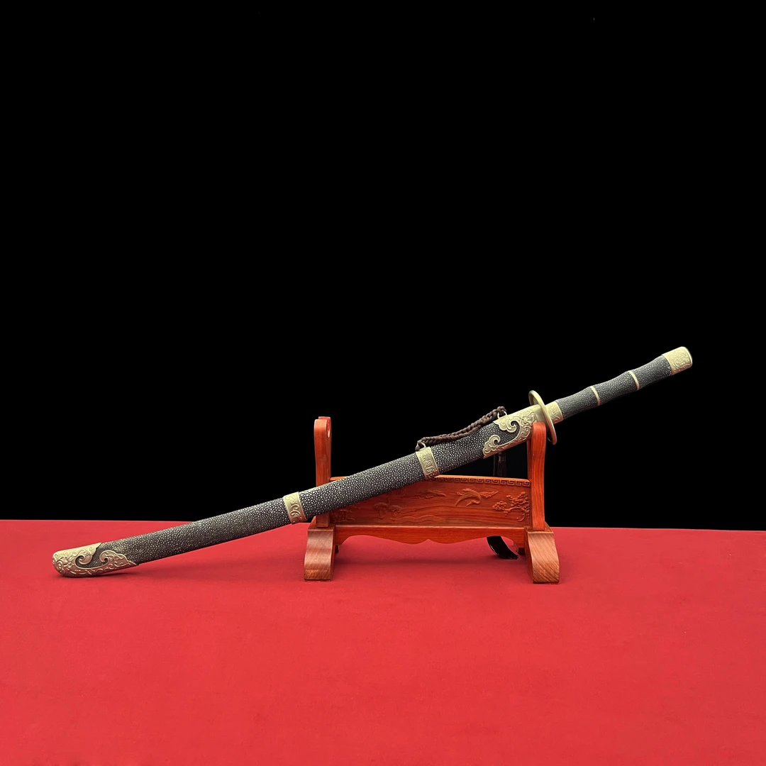 龙泉沈广隆-高工作品-弘治明刀 白铜 鱼皮 花纹钢手工锻打 未开刃