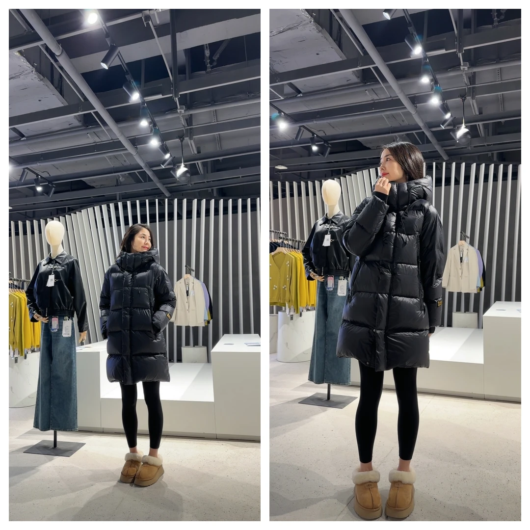 【中长款白鸭绒】时尚休闲黑色宽松加厚保暖冬季外穿百搭鸭绒外套