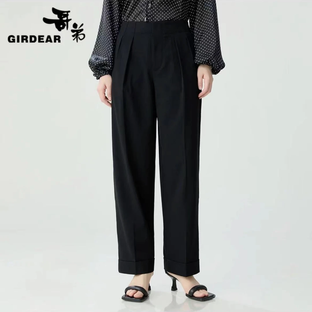GIRDEAR/哥弟秋季女装新款气质百搭高腰锥形烟管西装长裤-1100518