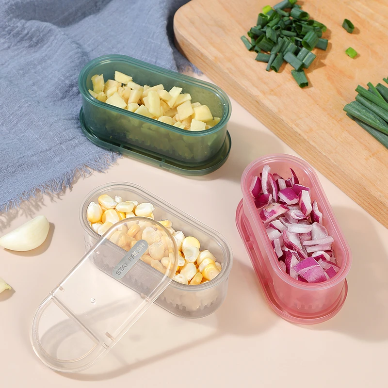 厨房葱姜蒜收纳盒冰箱葱花保鲜盒沥水圆形盒食物水果食品专用密封
