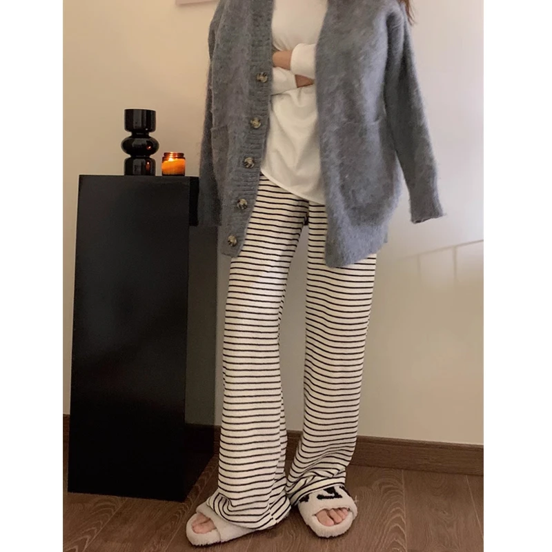 孕妇阔腿裤秋冬新款辣妈垂感直筒裤显瘦条纹拖地裤显高加绒孕妇裤