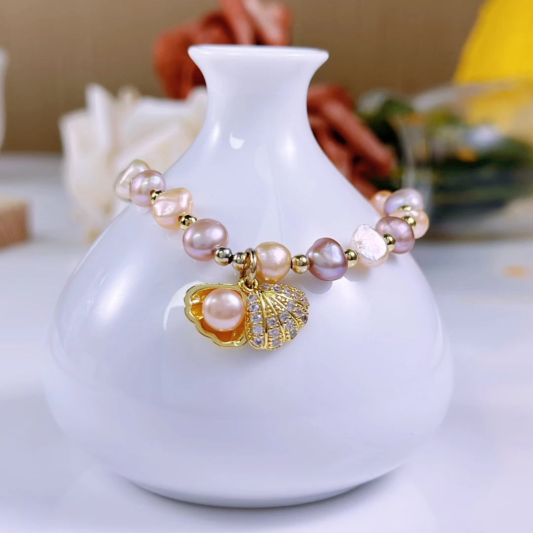 【巴洛克贝壳】淡水珍珠(异形珠）合金手链非基地发货DSL00536