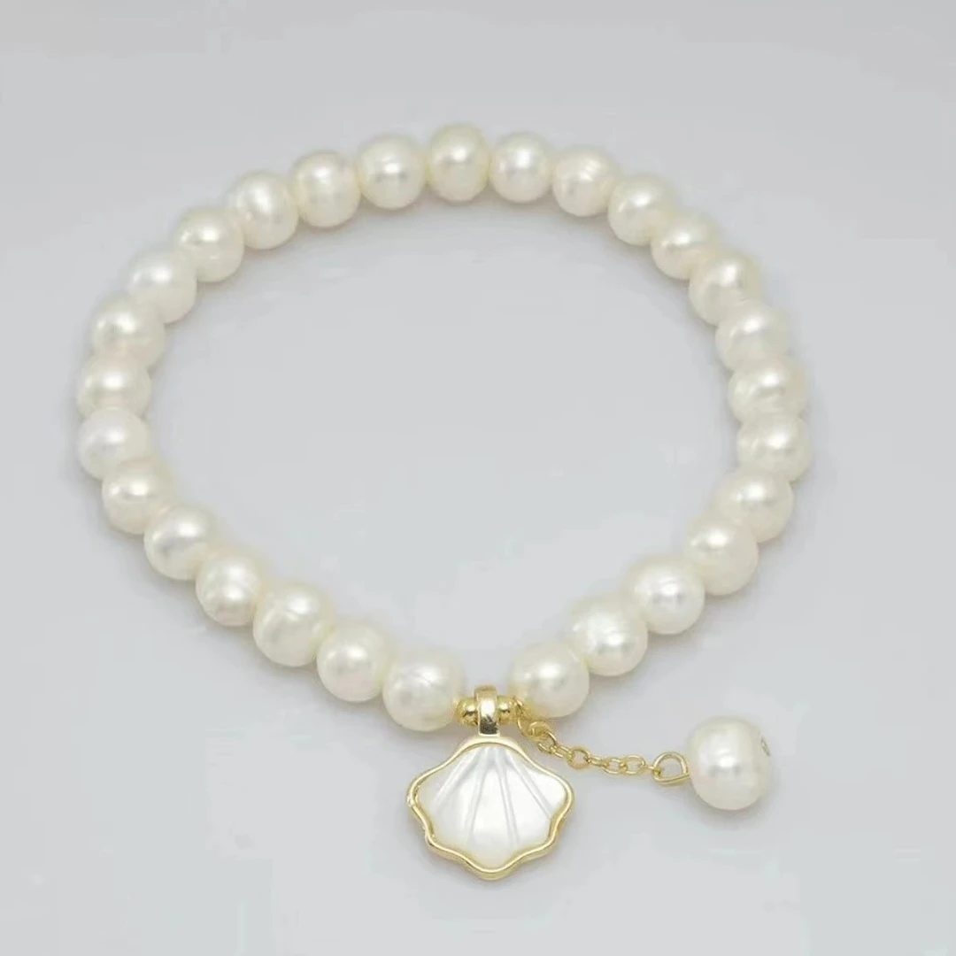 【白贝】约6-7mm淡水无核珍珠手链纯天然真品100%时尚百搭 DSL00637