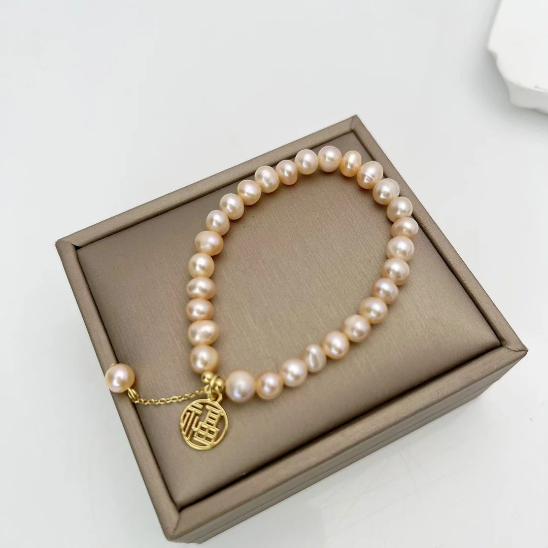 【福到】约6-7mm淡水无核珍珠手串经典气质轻奢百搭简约 DSL00662