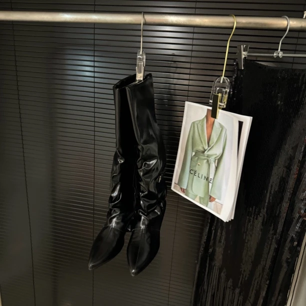 黑色高筒靴尖头欧美女靴粗跟骑士性感高跟时尚长筒秋冬过膝