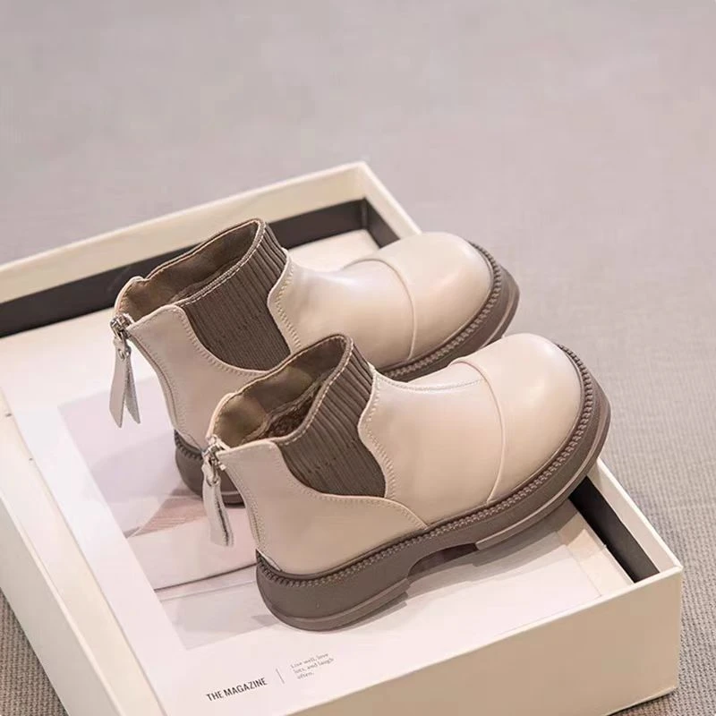 ABC女童靴子短靴秋冬2025新款儿童皮靴时尚马丁靴女孩宝宝二棉靴