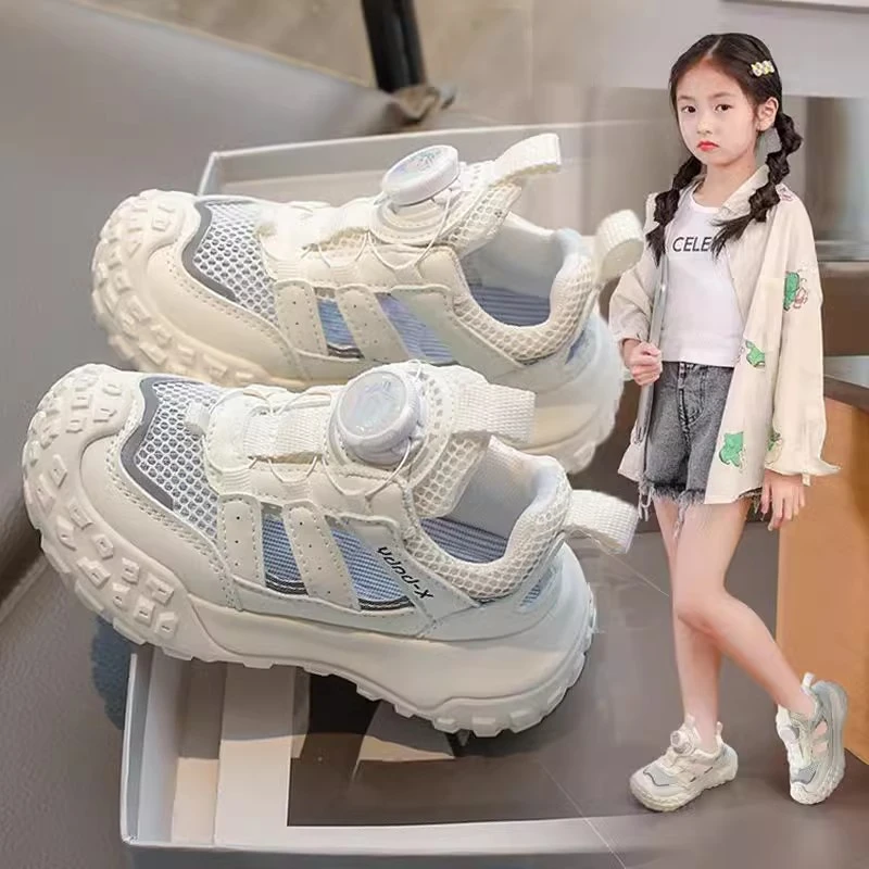 ABC女童运动鞋夏季2024新款儿童网面镂空中大童单网男童跑步网鞋