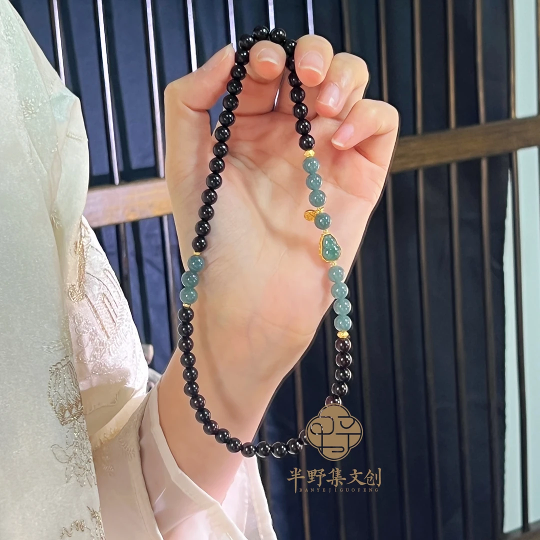 【蓝葫芦】印度小叶紫檀0.6国风蓝色小翡福禄精雕木质盘玩双圈手串