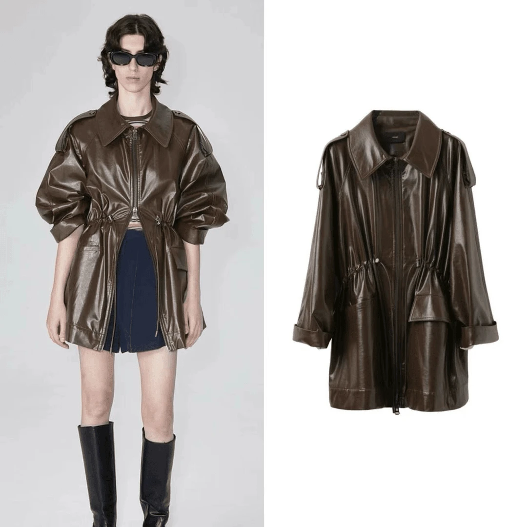 【合器里专属】ICE DUST新品24春夏光泽感抽绳中长款风衣外套女