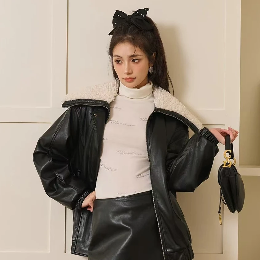 THREE QUARTERS原创设计大毛领蛋白皮长袖棉服