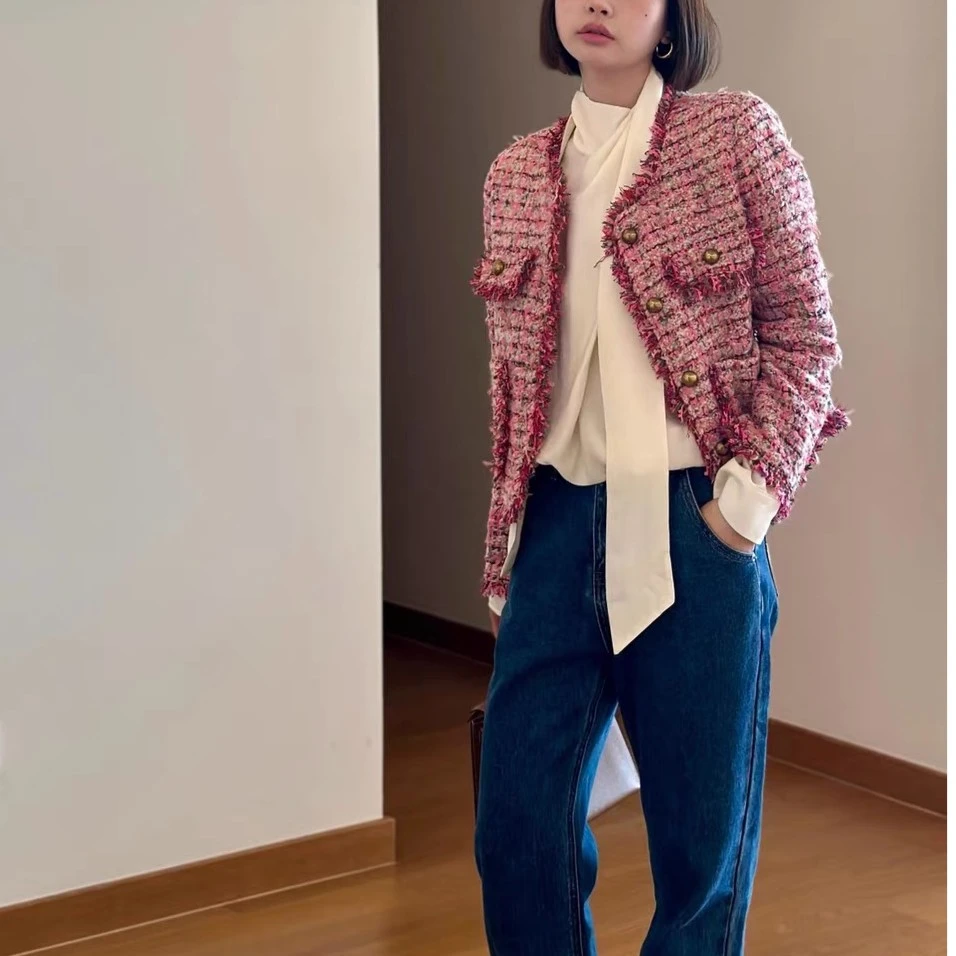 【初沫专属】90白鸭绒羽绒服时尚百搭重工高级粉色小香风外套8226