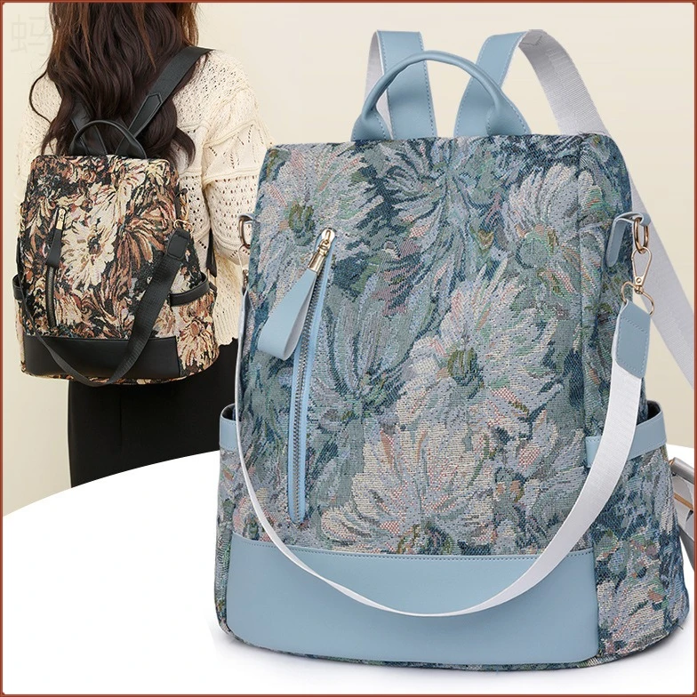 双肩包女2025新款流行印花大容量轻便时尚女士背包百搭多用单肩包